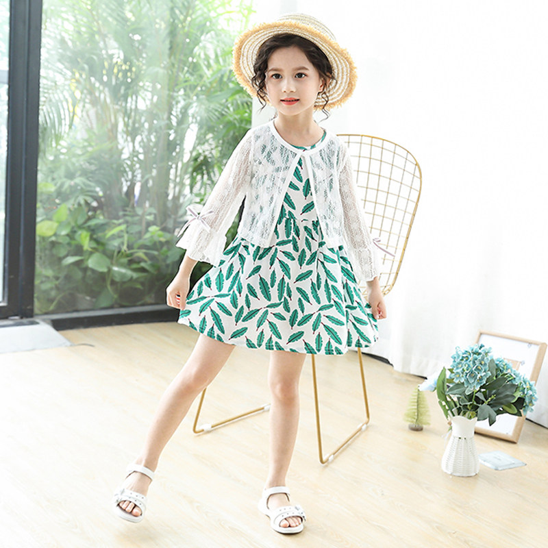 Girl Princess dress with small coat children lace shawl summer skirt girl dress and shoulder sweater