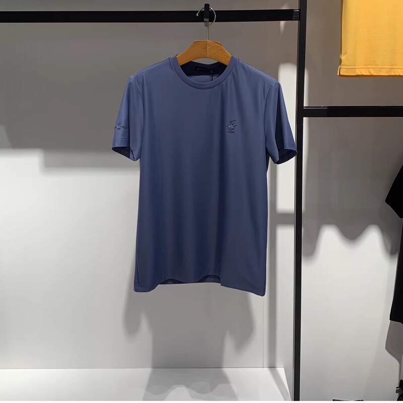 Beverly Polo Men's Clothing Summer New Dry-Fit Breathable Elastic Easy-Care Casual Solid Color Round Neck Short Sleeve T-Shirt