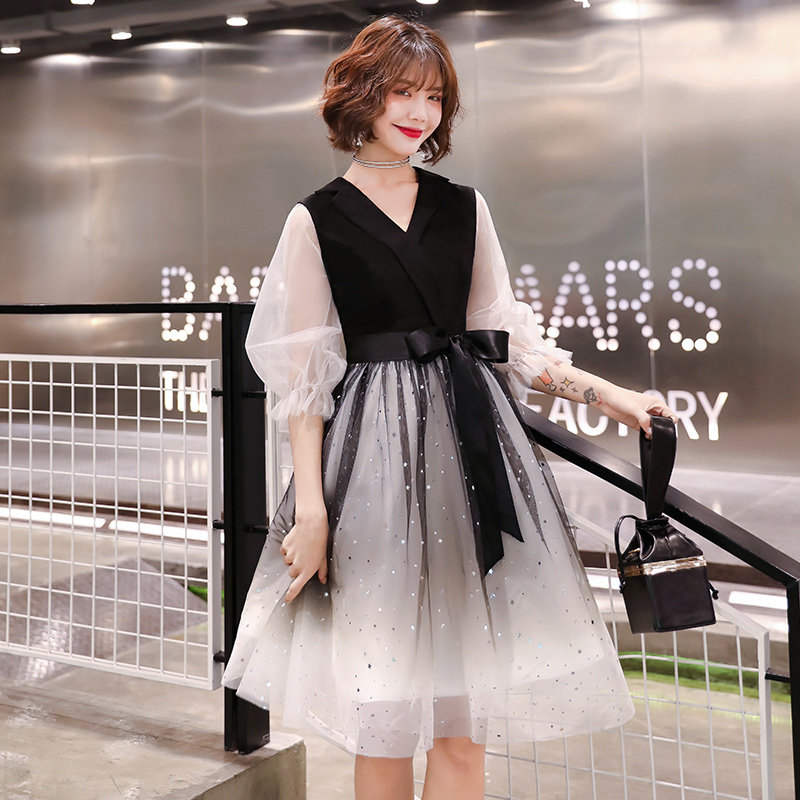 Black Little Evening Gown Dress Lady Gas Field Queen lean party Ocean dress Dress Normally can wear short host