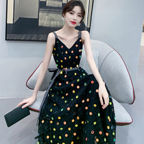 Black evening dress women can usually wear banquet celebrity temperament sling dress small luxury high-end winter
