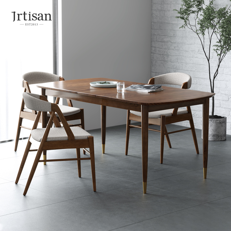 Jianjiang Nordic ash wood retractable dining table and chair home all solid wood stretch folding small apartment light luxury dining table