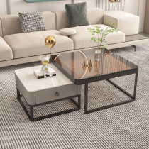 Modern small-family-style living room tea table glass rock plate light lavish minimalist and primary-mother tea table combined creative square tea table table