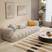 Home Small Family Style Living Room Lamb Suede Sofa Modern Minima Cream Style Solid Wood Fabric Sofa Tea Table Combinations