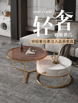 Light extravagant tea table small family Type modern minimalist tempered glass rock plate tea table round tea table Composition Living room Home