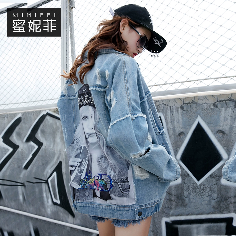 Áo khoác denim phụ nữ lỏng lẻo phong cách Hàn Quốc ngắn đầu mùa xuân và mùa thu của phụ nữ BF Harajuku triều áo khoác denim cô gái nhỏ - Áo khoác ngắn