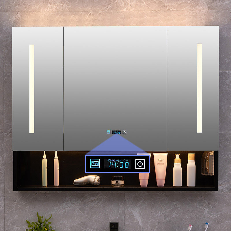 Smart mirror cabinet stainless steel black bathroom with light mirror cabinet hand washing powder room storage wall-mounted defogging mirror cabinet