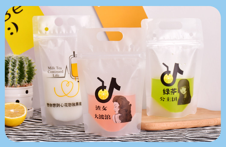 Напитков упаковки 手提冷热饮料包装袋磨砂自立袋厨娘物语一次性果汁袋奶茶自封袋子
