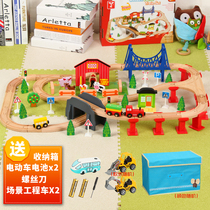 Wooden Le Cool small train magnetic track set for children to build Wood track electric toy train puzzle