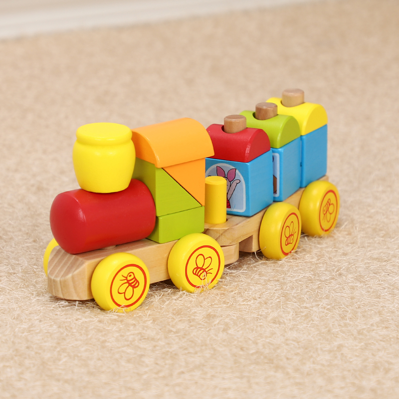Wooden large building block car small fire car Inertial Car Big Grain Building Blocks Puzzle Assembly Parquet Infant Toys