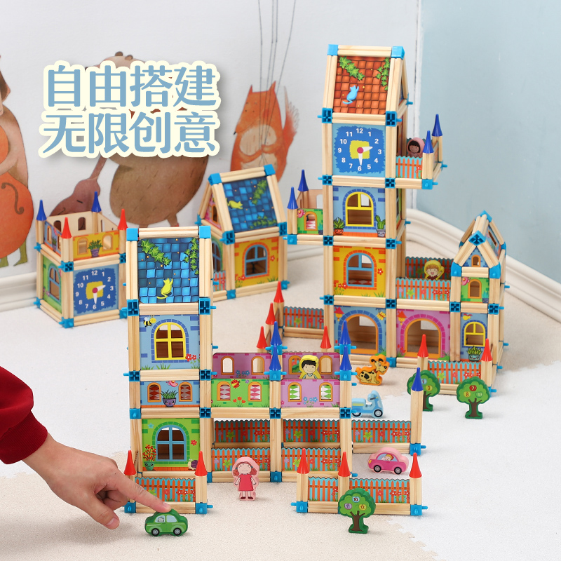 Wooden Assembled Parquet Building Blocks Creativity Building Blocks Puzzle DIY Hands-on Toys Children Creative Parquet House