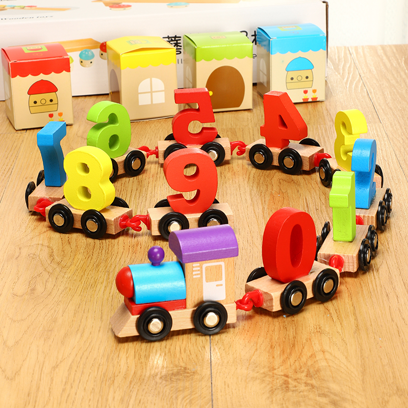 Digital small train wooden hook compatible with Le cool track push towed wood toy train Puzzle Early