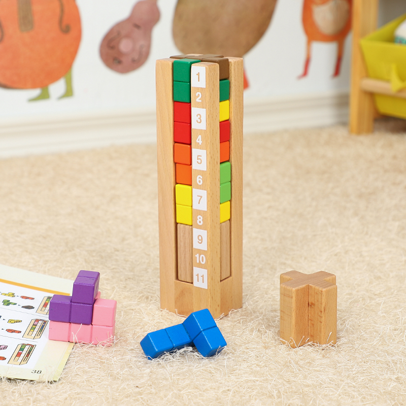 Wooden Tetris building blocks Early education brain tower Children's educational toys Logical thinking hands-on game teaching aids