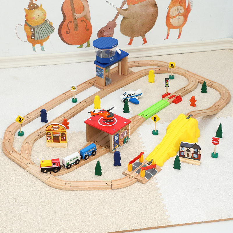 Wooden Le cool train track puzzle hands-on boy building blocks toy children's magnetic small train track car