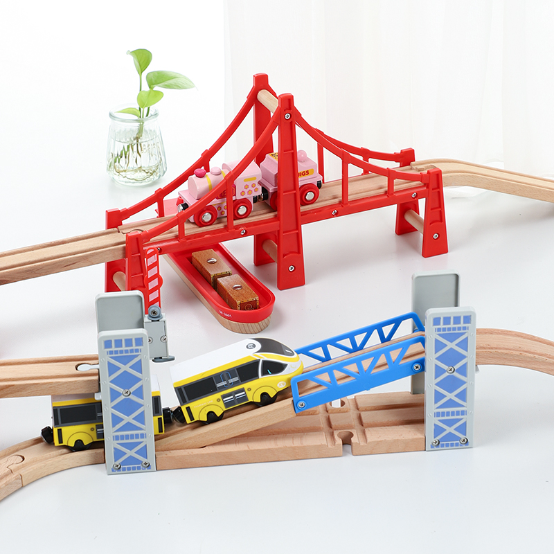 Wooden Le cool train track accessories Lifting bridge toy Flyover lifting track Barricade Bulk track BRIO