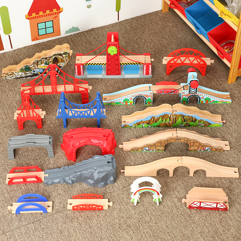 Beech Wood Wooden Track Small Fire Axle Scene Accessories Expands Bulk Wood Track Toy Accessories Puzzle