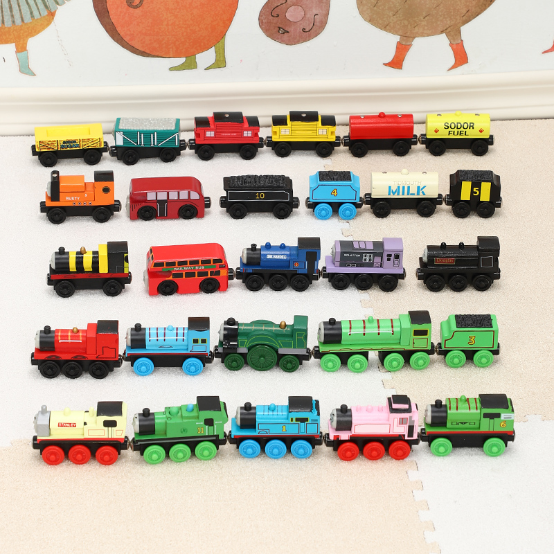 86 wooden small train magnetic Wood track matching trolley 1-24 puzzle block cool car toy
