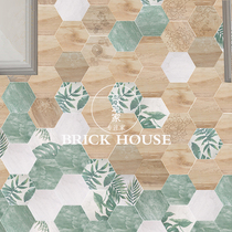 Nordic green wood grain hexagonal tiles kitchen bathroom corridor porch balcony matte retro homestay hexagonal tiles