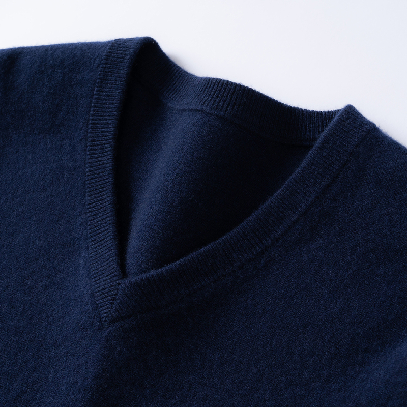 Snow Lotus Autumn and Winter Small Baby 100% Pure Cashmere Men's V-Neck Slim Fit Business Casual Pullover Large Size Cashmere Sweater