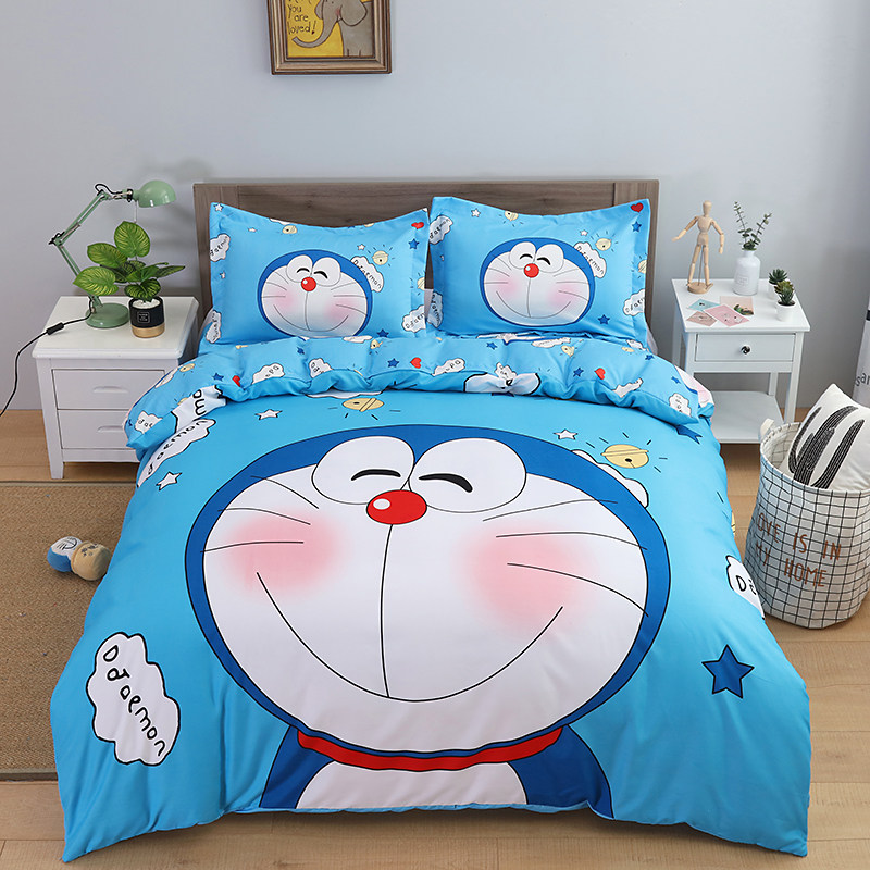Cute jingle cat cartoon three or four-piece set of cotton boy sheets quilt cotton children's Doraemon bedding