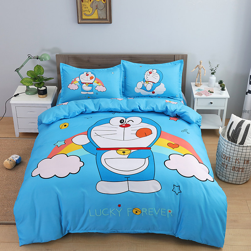 Cotton cartoon bed four-piece set cotton boy children's women's bed sheet quilt cover small rainbow dormitory three-piece set cute