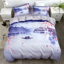 Cute cartoon childrens bedding ink Chinese style bed sheet quilt cover four-piece set 1 5m boys and girls three pieces