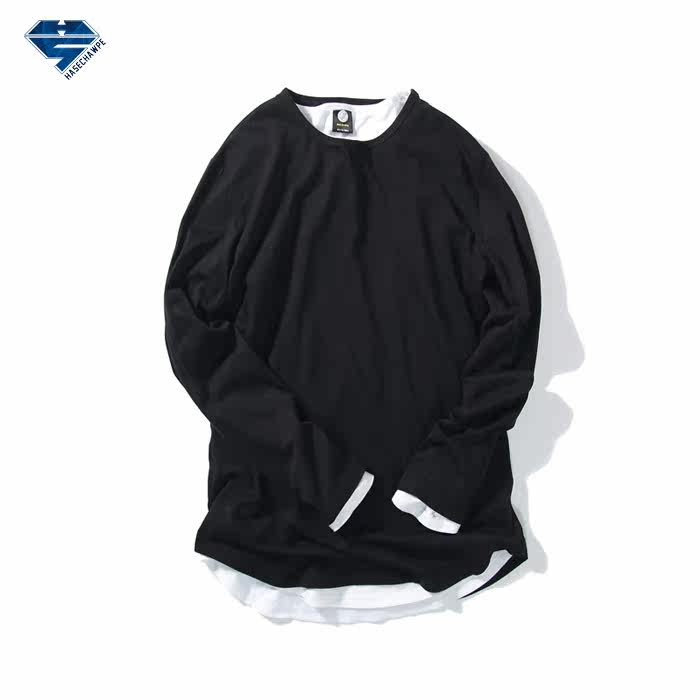 Hasechawpe基础款纯色打底男士长袖T恤 日系街头长下摆弹性秋冬潮