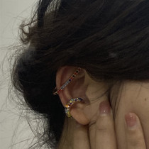 Lou Haha] ins style colorful ear hanging niche design zircon full inlaid C-shaped ear bone clip high-end ear buckle