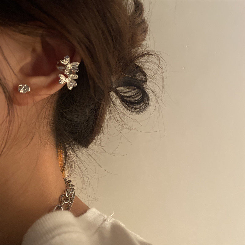Lou Haha] Korean metal flower texture high-end sense French style ear clip without ear piercing 925 sterling silver ear bone clip female