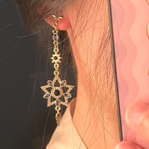 South Koreas dark star and moon diamond-studded temperament all-match retro court style long crystal earrings asymmetric earrings