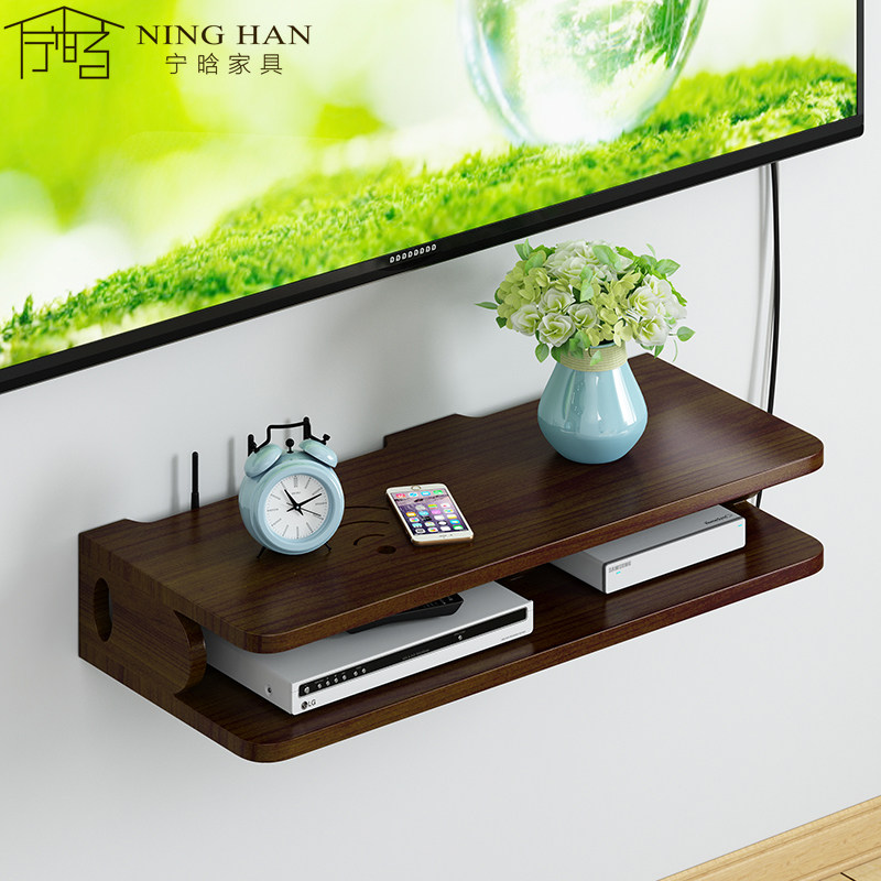 Solid Wood Router Shelf Wall Living Room TV Set Up Box Bedroom Wifi Containing Box Rack Free Of Punch Wall Hanging