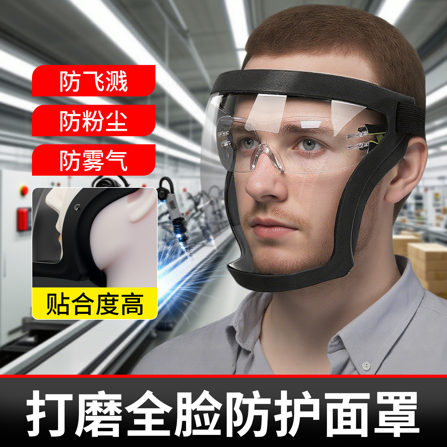 切割打磨防护面罩工业专用电焊面罩防飞溅防尘面具全脸隔热护罩