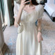 French niche gentle wind chiffon white dress waist slimming long skirt temperament goddess fan skirt women's summer