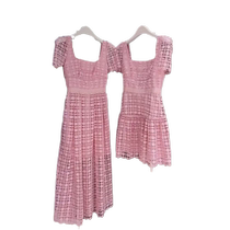 2024 New Forest Style Sweet and Salty Pink Lace Embroidery Hollow Quality Waist Dress for Women Summer