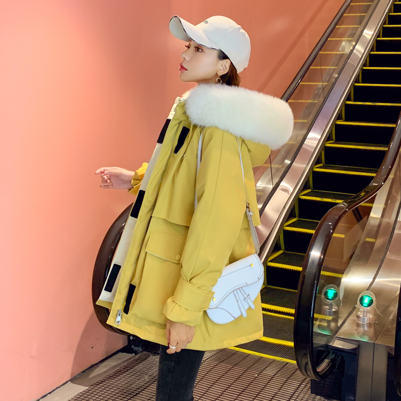 2019新款韩版真毛领加厚羽绒服女中长款收腰时尚白鸭绒派克服爆款