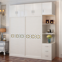 Wardrobe sliding door Modern simple economical cabinet Bedroom solid wood furniture assembly overall custom sliding door wardrobe
