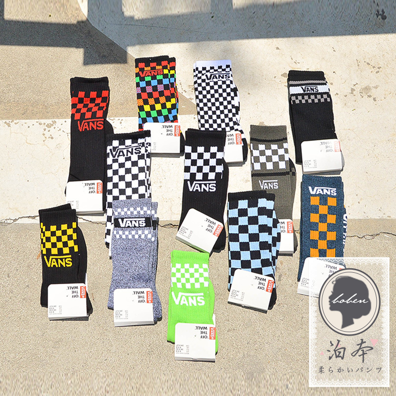 Vans Original Classic Checkered Unisex Couple Style Mid-High Tube Pure Cotton Towel Bottom Trendy Socks Skateboard Socks