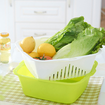 Double-layer washing basket drain basket washing drain basin water filter blue plastic amoy basin kitchen household washing fruit plate