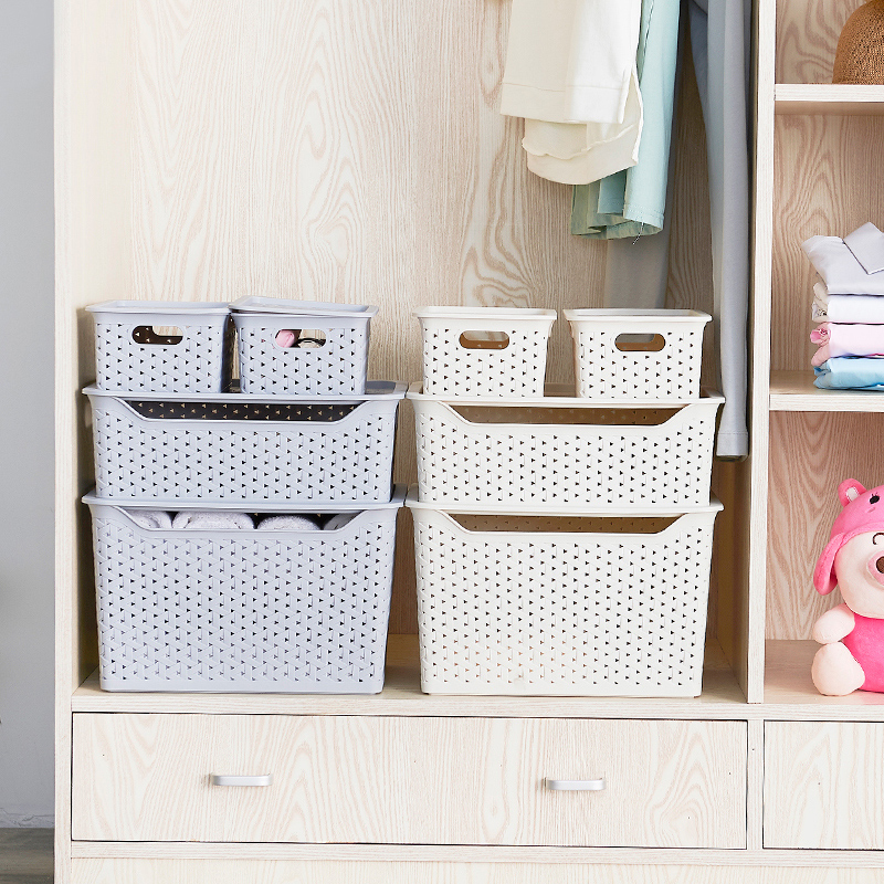 Thickened covered storage basket plastic finishing box desktop sundry box snack storage basket breathable rattan woven home