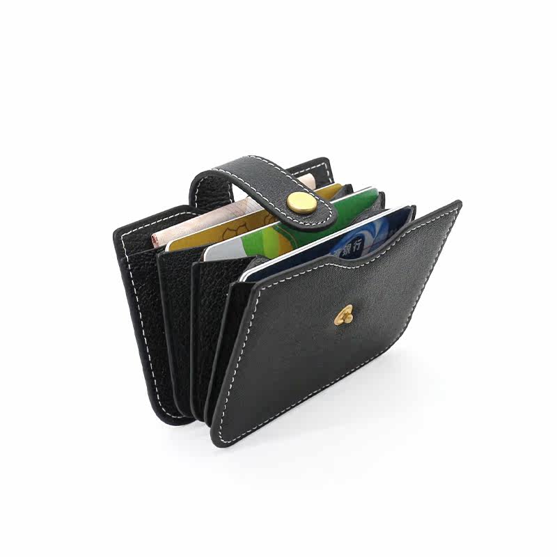 Genuine Leather Mountain Goat Leather Buckle Cute Little Card Bag Organ Card Clip Woman Retro Zero Wallet Collision Color Buttoned Portable sleeve