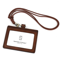 Real Leather Tanning head layer Bull Leather Cutting Sleeve Hanging Neck Clip Hung Neck Rope Retro Male Documents Sleeve Female Key Button Student Card