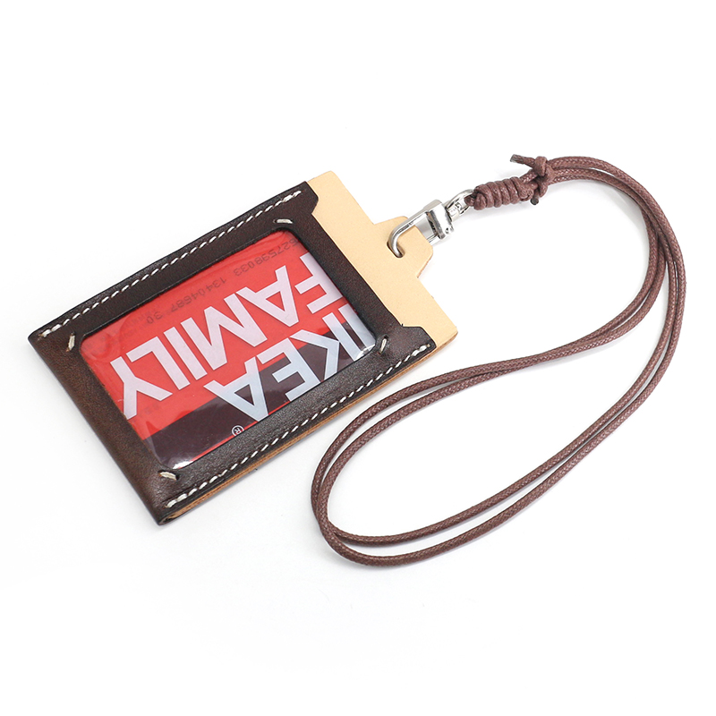 Vegetable tanned cowhide group gift certificate card set men's small card holder women's neck access control card hanging neck work card
