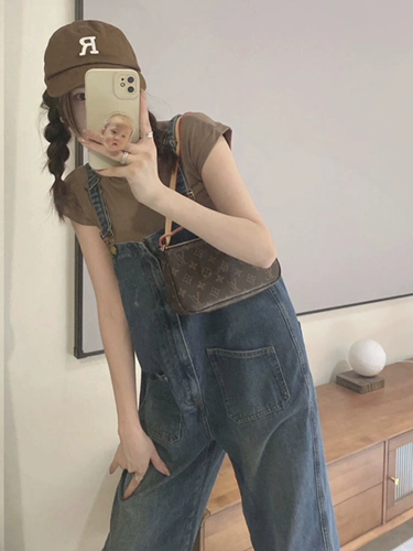 Летние японские джинсовые дизайнерские штаны, приталенный комбинезон, свободный прямой крой, высокая талия