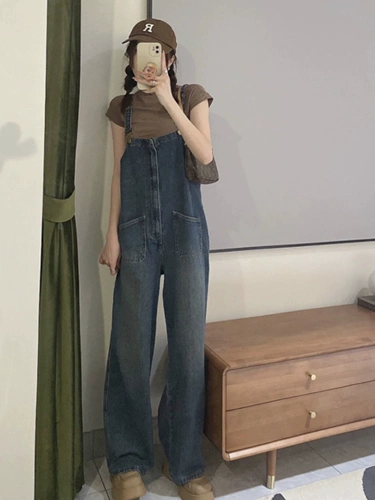 Летние японские джинсовые дизайнерские штаны, приталенный комбинезон, свободный прямой крой, высокая талия