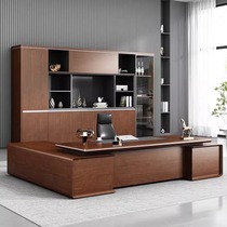 Boss desk painted solid wood leather office chairman general manager executive desk high-end atmospheric table and chair combination environmentally friendly