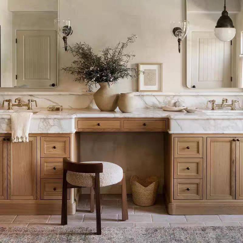 Retro Style Lamb Velvet Makeup Chair Round Stool Designer Dressing Table Chair Home Medium Solid Wood Island Bar Dining Chair