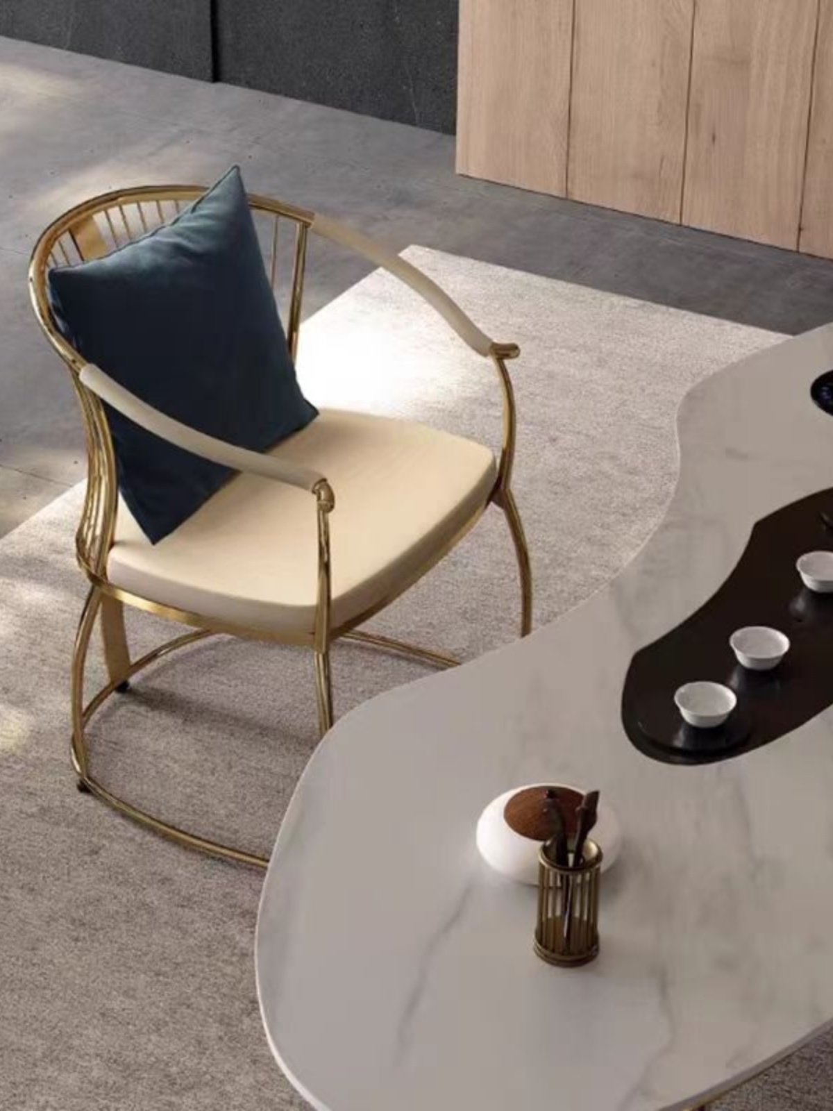 Modern Light Luxury Tea Table and Chair Set, Master Seat Tea Chair, Armchair, Designer Stainless Steel Balcony Home Tea Brewing Station Master Chair