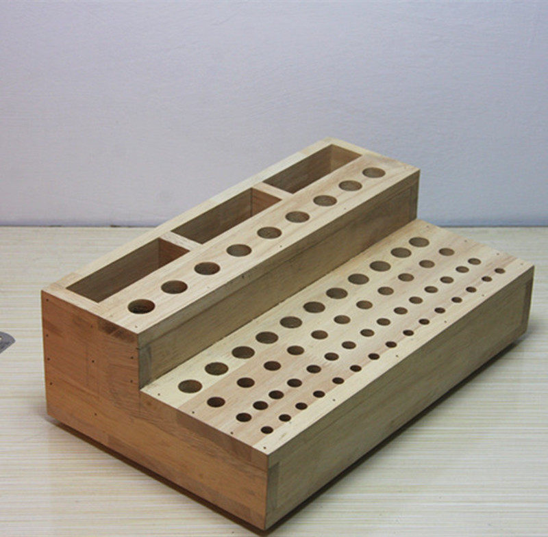 DIY handmade leather tool rack Leather leather carving tool storage table Overall solid wood diamond cutting box trapezoidal tool table