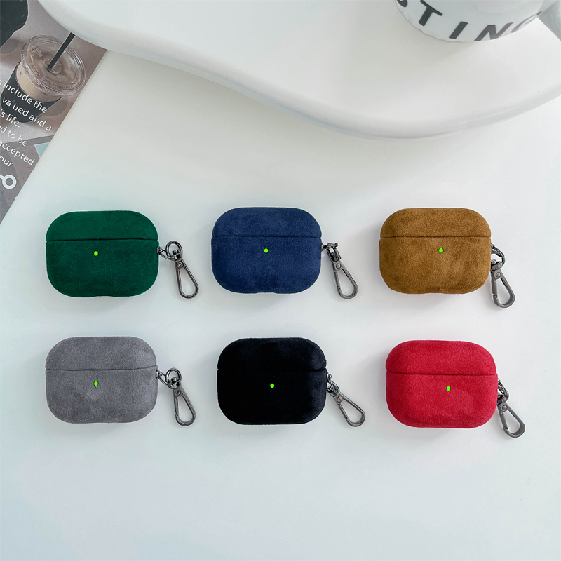High-End Velvet Suede Leather AirPods Pro Third-Generation Wireless Bluetooth Earphone Case Suitable for Apple 1/2 Generation Anti-Drop Case AirPods 4Th Generation Pro3 Protective Cover Creative Trendy Simple Solid Color 5Th Generation