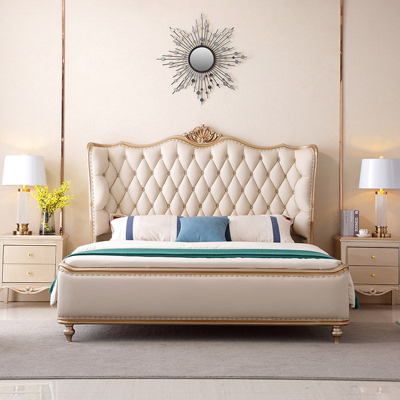 Light extravagant bed American bed 1 8 m master bedroom with solid wood bed minimalist modern double bed European style wedding bed princess big bed