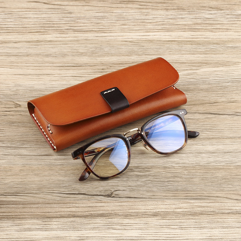 Genuine leather glasses box high-grade sense of the first layer of cowhide retro anti-pressure portable men and women myopia glasses sunglasses storage box